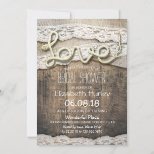 Invitation Rustic Country Love corde Burlap Fête des mariées 