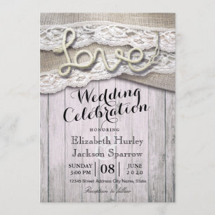 Invitation Rustic Country Love Rope Burlap Lace Barn Mariages