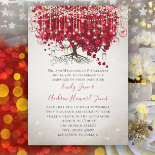 Invitation Rustic Country Mason Jar Rouge & Arbre Argent Mari