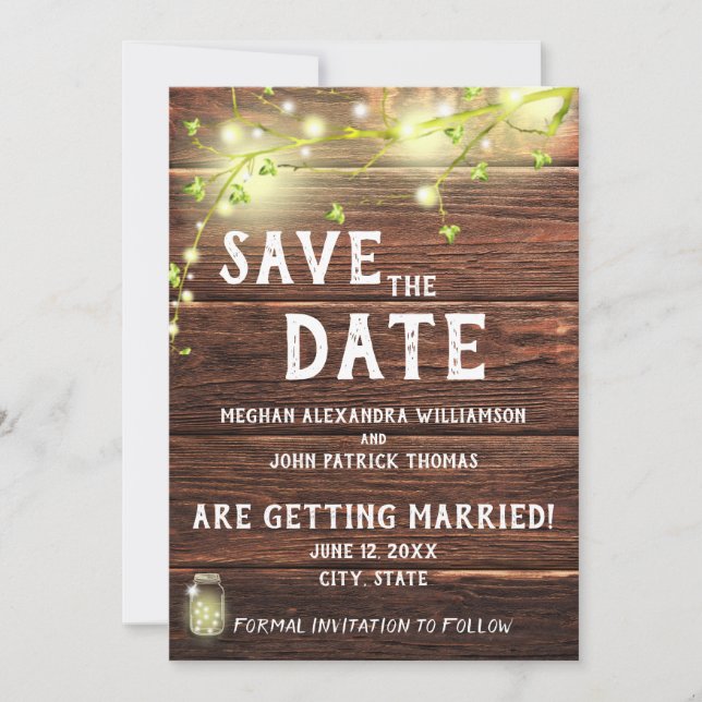 Invitation Rustic Country Mason String Lights Enregistrer La  (Devant)