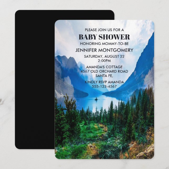 Invitation Rustic Country Mountains Pittoresque Nature Baby s (Devant / Derrière)