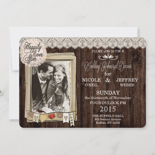 Invitation Rustic Country Photo Mariage Dîner de répétition (Devant)
