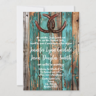 Invitation Rustic Country Turquoise Grange Bois fer à cheval 