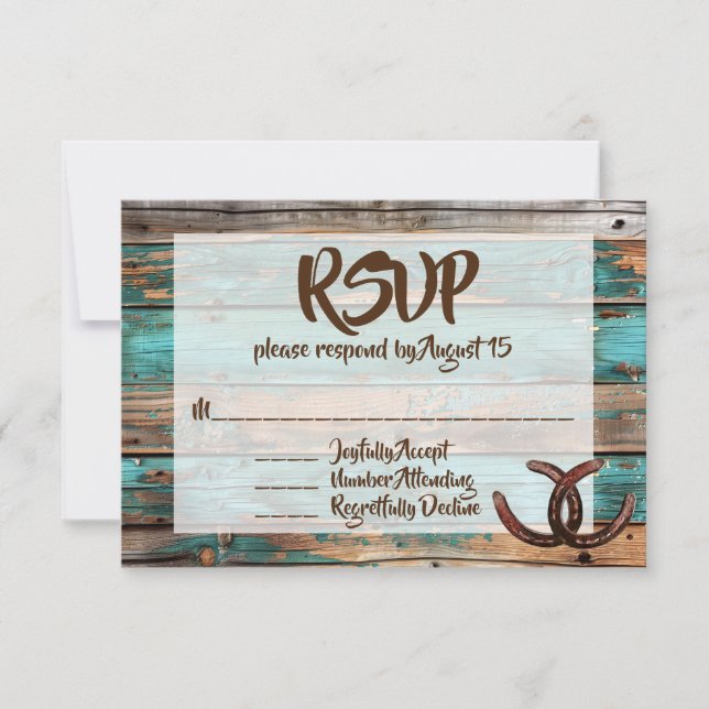 Invitation Rustic Country Turquoise Grange Bois fer à cheval  (Devant)