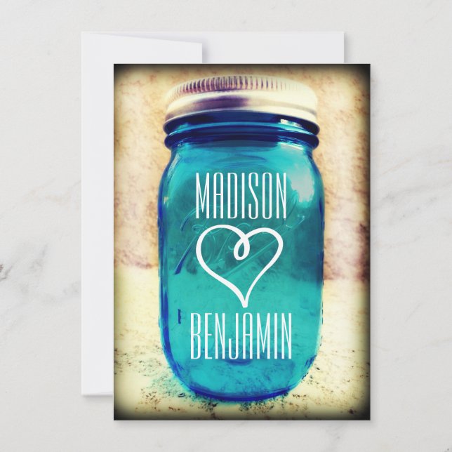 Invitation Rustic Country Turquoise Mason Jar Mariage Invitat (Dos)