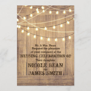 Invitation Rustic Country Western Wood & Lights Mariage