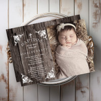 Rustic Country Wood Baby Girl Photo Baptême