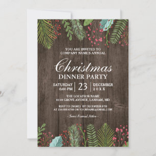Invitation Rustic Country Woodgrain Fête de Noël