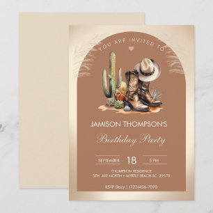 Invitation Rustic Cowboy Casquette et Bottes Aquarelle Annive