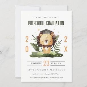 Invitation Rustic Cute Kids Lion Foliage Préscolaire Graduati