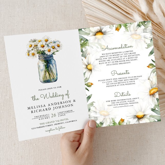 Invitation Rustic Daisies Floral Mason Jar QR Code Wedding (Créateur téléchargé)