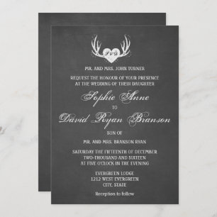 Invitation Rustic Deer Antlers & Heart Chalk Wedding Inviter