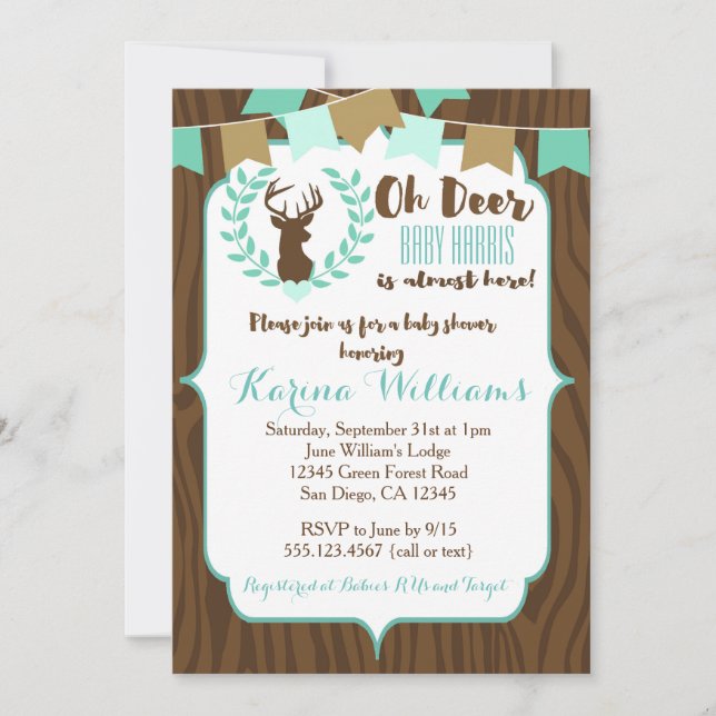 Invitation Rustic Deer Baby shower Invitation, Deer Invitatio (Devant)