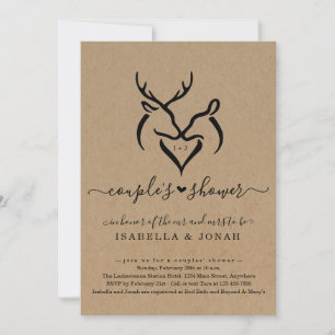 Invitation Rustic Doe & Deer Antlers Heart Couple's Shower