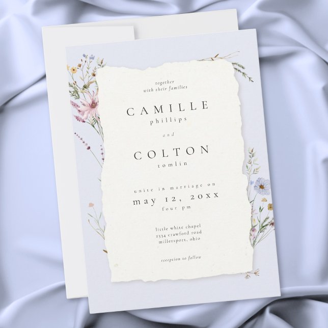 Invitation Rustic Dusty Blue Romantic Wildflower Wedding (Rustic Blush Pink Romantic Wildflower Wedding Invitation)