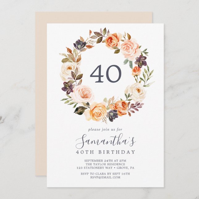 Invitation Rustic Earth Florals 40e anniversaire (Devant / Derrière)