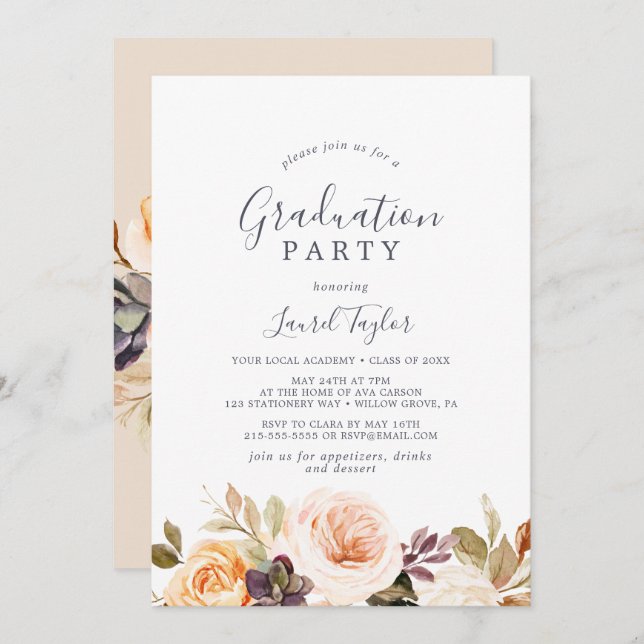 Invitation Rustic Earth Florals Graduation Party (Devant / Derrière)
