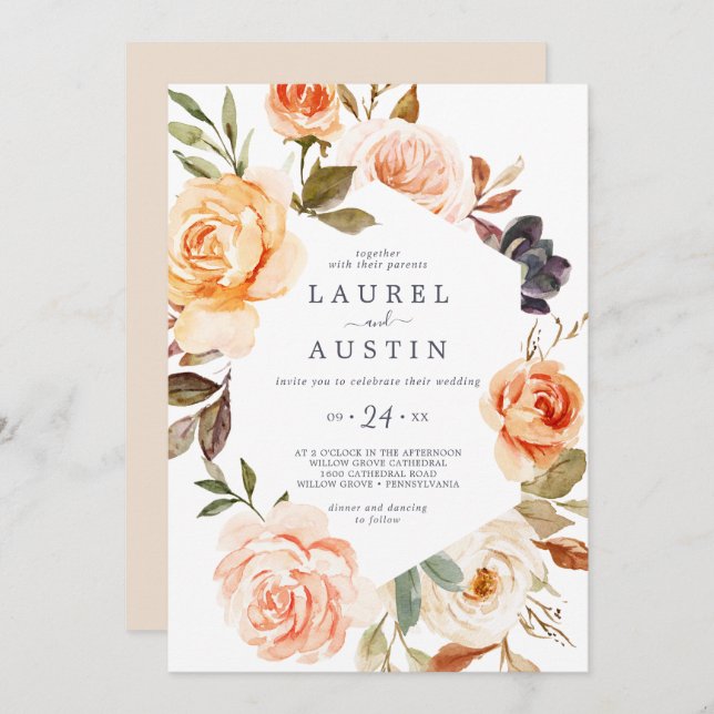 Invitation Rustic Earth Florals Mariage Décontracté (Devant / Derrière)
