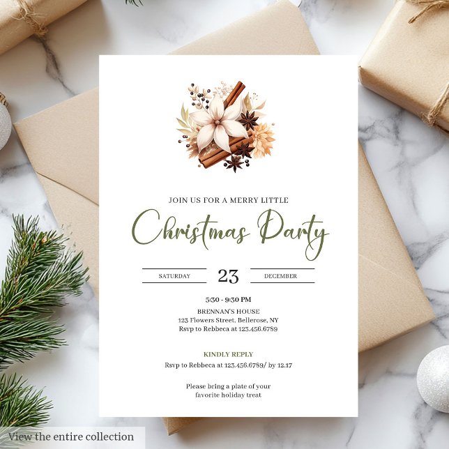 Invitation Rustic Earthy Olive Ivory Christmas Party Invite (Rustic Earthy Olive Ivory Christmas Party)