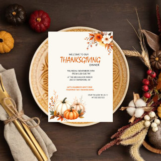 Invitation Rustic Elegant Floral  Thanksgiving Dinner