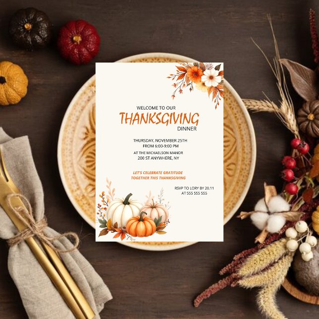Invitation Rustic Elegant Floral  Thanksgiving Dinner (Créateur téléchargé)