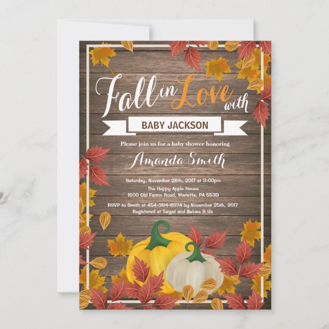 Invitation Rustic Fall Citrouille Baby shower  (Devant)
