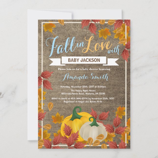 Invitation Rustic Fall Citrouille Boy Baby shower  (Devant)