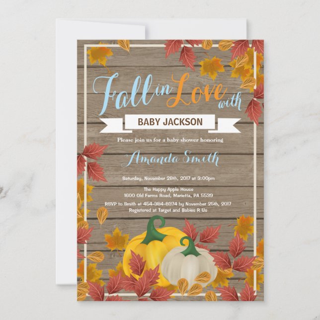 Invitation Rustic Fall Citrouille Boy Baby shower  (Devant)