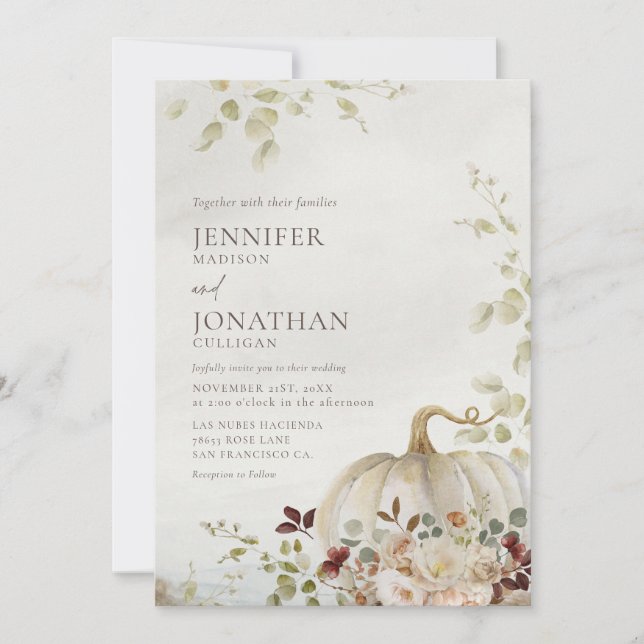 Invitation Rustic Fall Citrouille Floral Mariage Photo (Devant)