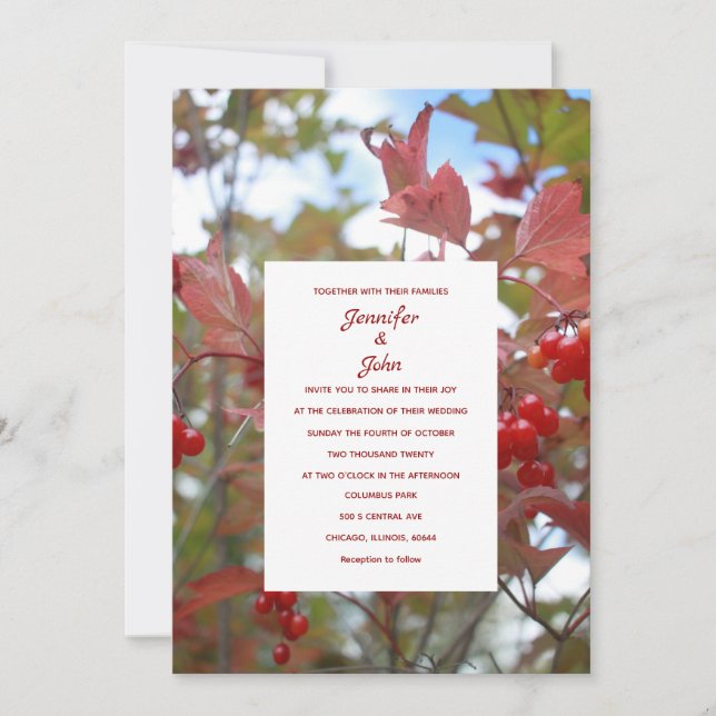 Invitation Rustic Fall Feuilles Automne Berries Photo Mariage (Devant)