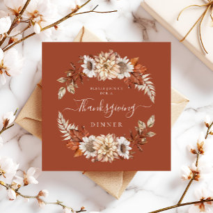 Invitation Rustic Fall Floral Feuilles Thanksgiving Dîner
