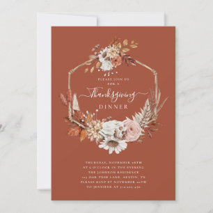 Invitation Rustic Fall Floral Feuilles Thanksgiving Dîner