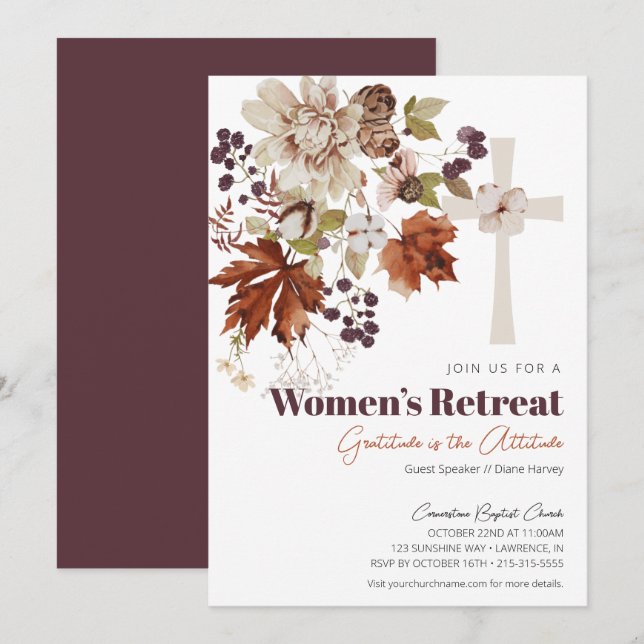 Invitation Rustic Fall Floral Women's Church Retraite (Devant / Derrière)