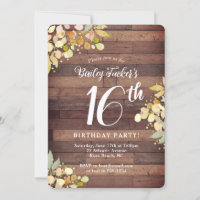 Rustic Fall Florals Gold Dots Sweet 16th Birthday