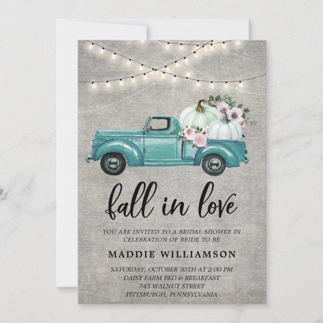 Invitation Rustic Fall in Love Citrouille Floral Fête des mar (Devant)