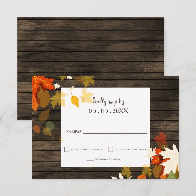 Invitation Rustic Fall laisse Barn Wood Mariage de automne rs (Devant / Derrière)
