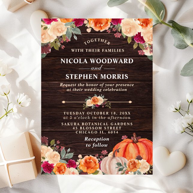 Invitation Rustic Fall Orange Citrouille Floral Mariage (Créateur téléchargé)