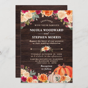 Invitation Rustic Fall Orange Citrouille Floral Mariage
