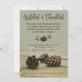 Invitation Rustic Fall Pinecones On Wood Pumpkin Thanksgiving