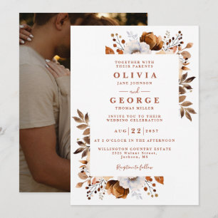 Invitation Rustic Fall Terracotta Moderne Floral Photo Mariag