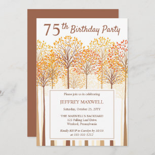 Invitation Rustic Fall Trees Terracotta 75e fête d'anniversai