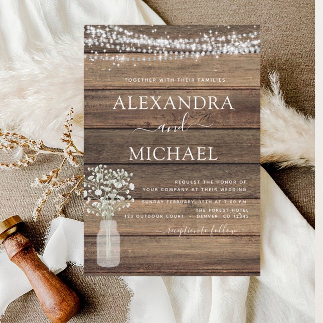 Invitation Rustic Farmhouse Baby's Breath Jar Mariage (Créateur téléchargé)