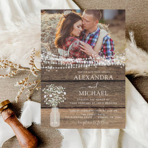Invitation Rustic Farmhouse Baby's Breath Jar Mariage