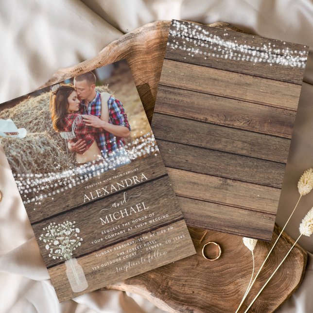 Invitation Rustic Farmhouse Baby's Breath Jar Mariage (Créateur téléchargé)