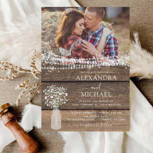 Invitation Rustic Farmhouse Baby's Breath Jar Mariage