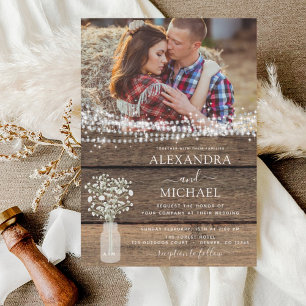 Invitation Rustic Farmhouse Baby's Breath Jar Mariage