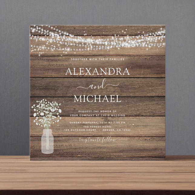 Invitation Rustic Farmhouse Baby's Breath Jar Mariage (Créateur téléchargé)