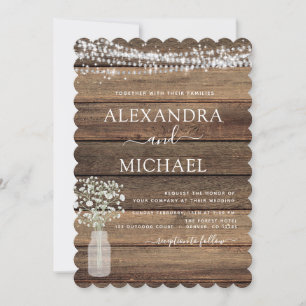 Invitation Rustic Farmhouse Baby's Breath Jar Mariage
