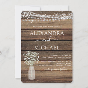 Invitation Rustic Farmhouse Baby's Breath Jar Mariage
