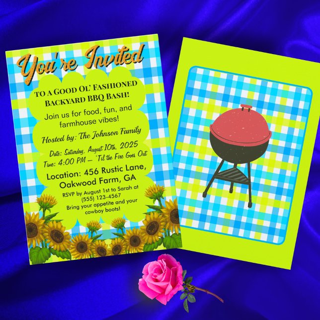 Invitation Rustic Farmhouse BBQ Card – Sunflower Cookout (Créateur téléchargé)